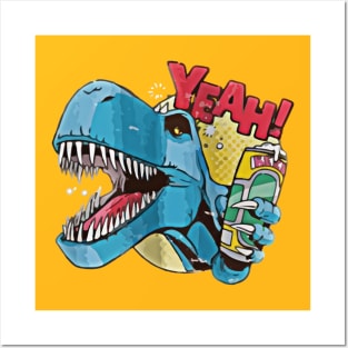 Drunk Dinosaur T-Rex Funny Yeah Posters and Art